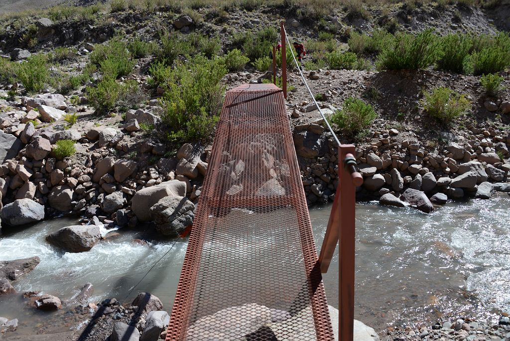 02 Crossing The Bridge 2885m Over The Vacas River Just After Leaving Pampa de Lenas For Casa de Piedra On The Trek To Aconcagua Plaza Argentina Base Camp